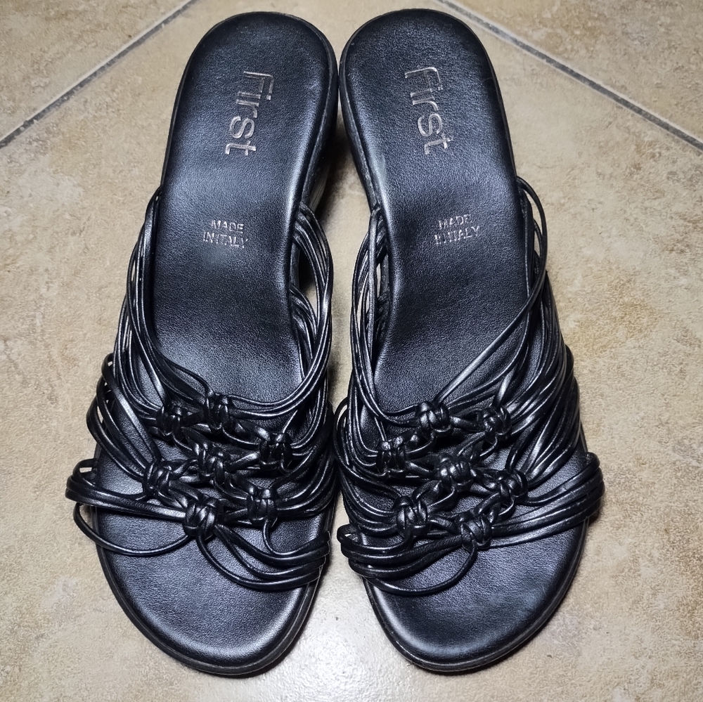 First Made In Italy Black Strappy Wedge Sandals Size 37 EUR